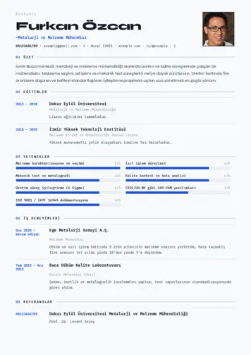 Metalürji Ve Malzeme Mühendisliği Cv Örnekleri cv indir